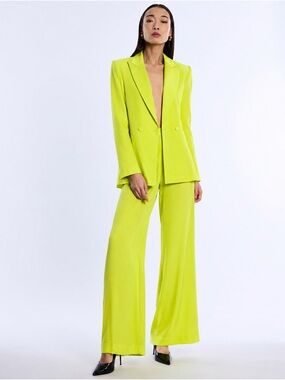 BCBGMaxAzria Neon Lime Tailored Blazer and Wide-Leg Trousers